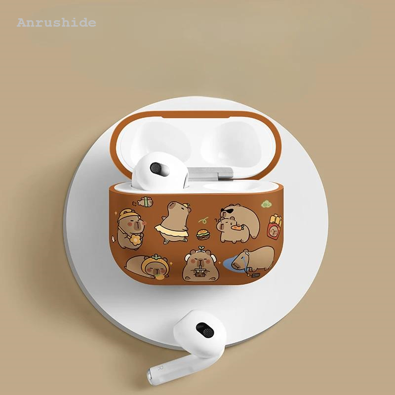 HOT Anrushide Kawaii Cute Cartoon Capybara Soft Silicone Protective Cover for 2025 New Airpods 1 2 3 Pro 2 4 with Keychain Earphone Charging Box