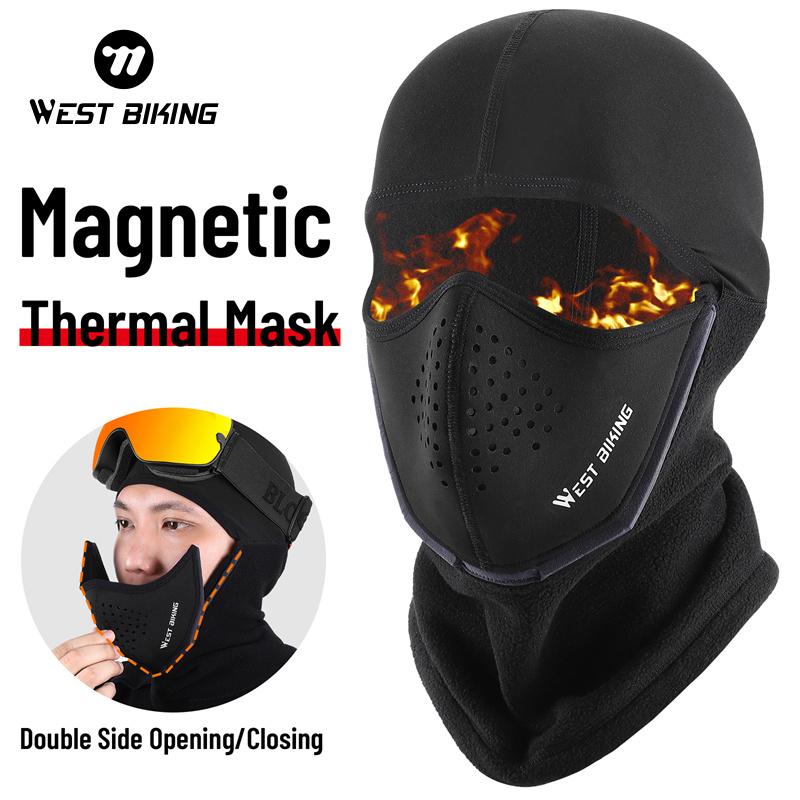 WEST BIKING Winter Ski Balaclava Magnetic 3D Breathable Mask Windproof Cycling Skiing Hunting Full Face Fleece Hat Hiking Hood