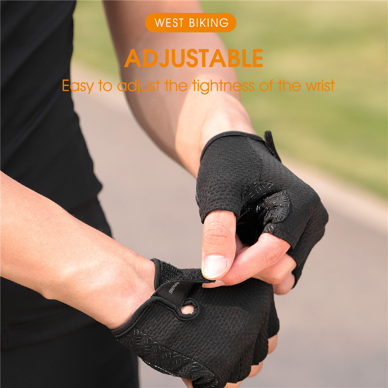 HOT WEST BIKING Half Finger Gloves Outdoor Cycling Anti Slip Anti Sweat Men Women Half Finger Gloves Breathable Anti Shock Gloves