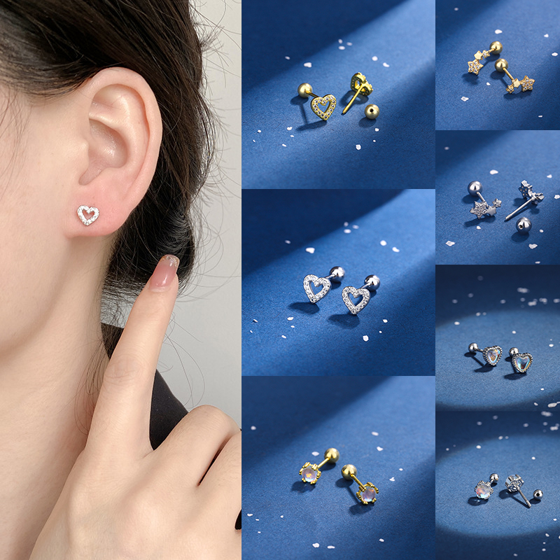 【Online】 1pair Studs Earrings Ear Stud Stainless Steel Helix Earrings Girl ANLAN