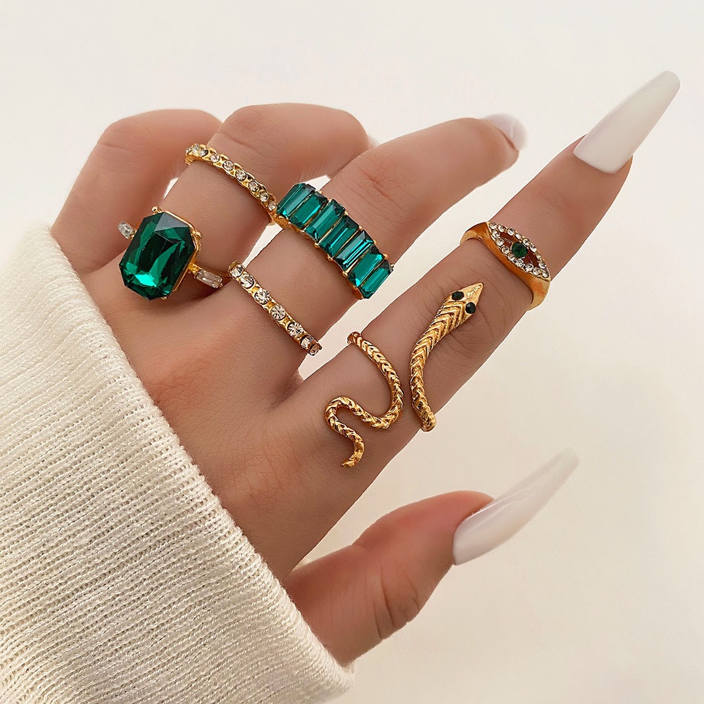 Enacolor 6Pcs/Set Luxury Crystal Snake Rings Set for Women Girl Party Accessories New 2026 Fashion