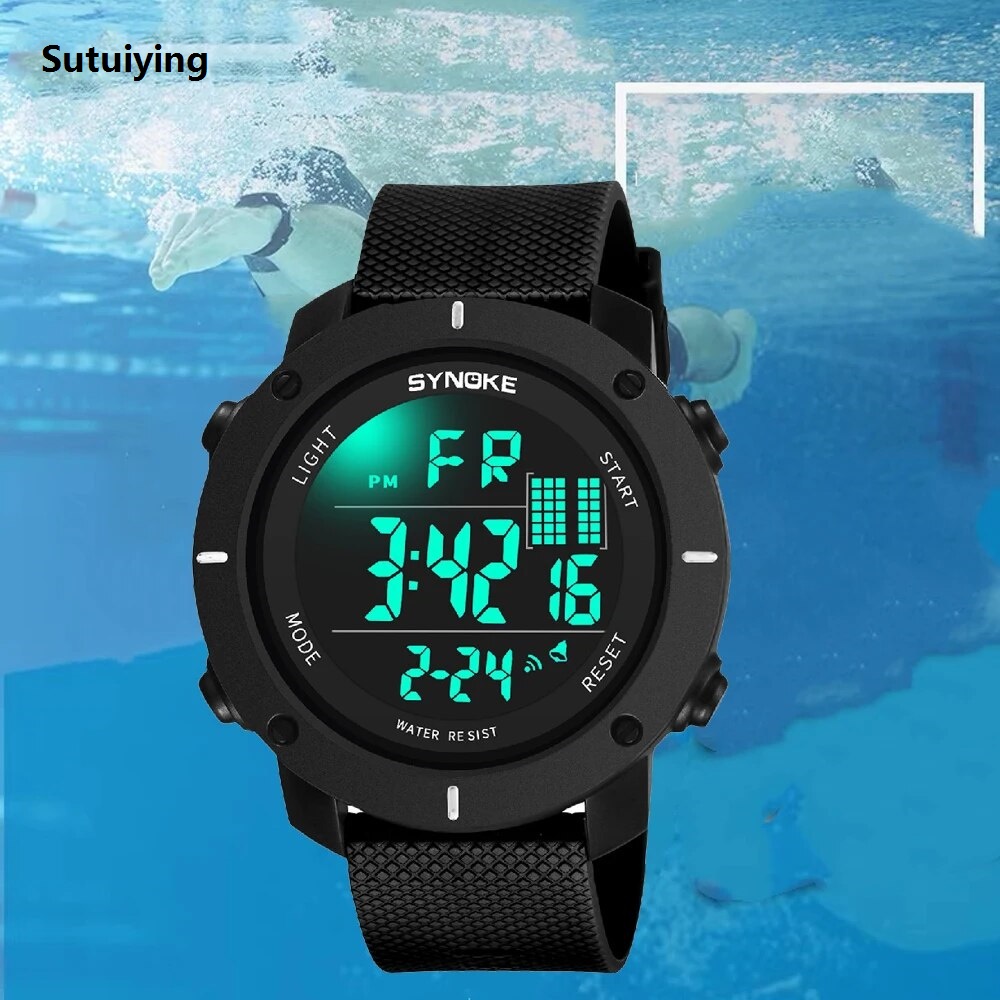 【New Trend】Sutuiying Sales promotion SYNOKE Men Outdoor Sports Multifunctional Waterproof Shock Resistant Large Screen Display Luminous LED Digital For Men Fashion