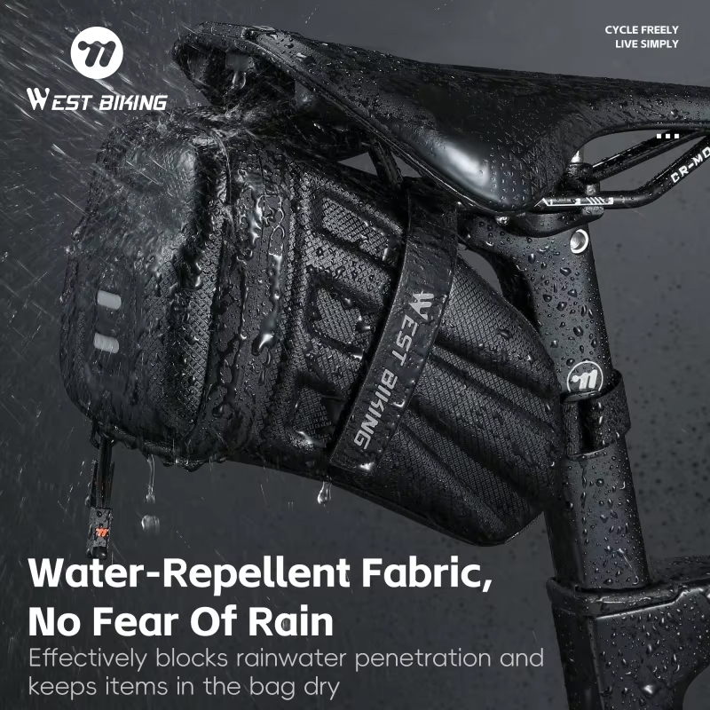 WEST BIKING Cycling Saddle Bag EVA Water Repellent Hard Case Under Seat Bag 1.8L Reflective Saddlebag MTB Road Bike Accessories