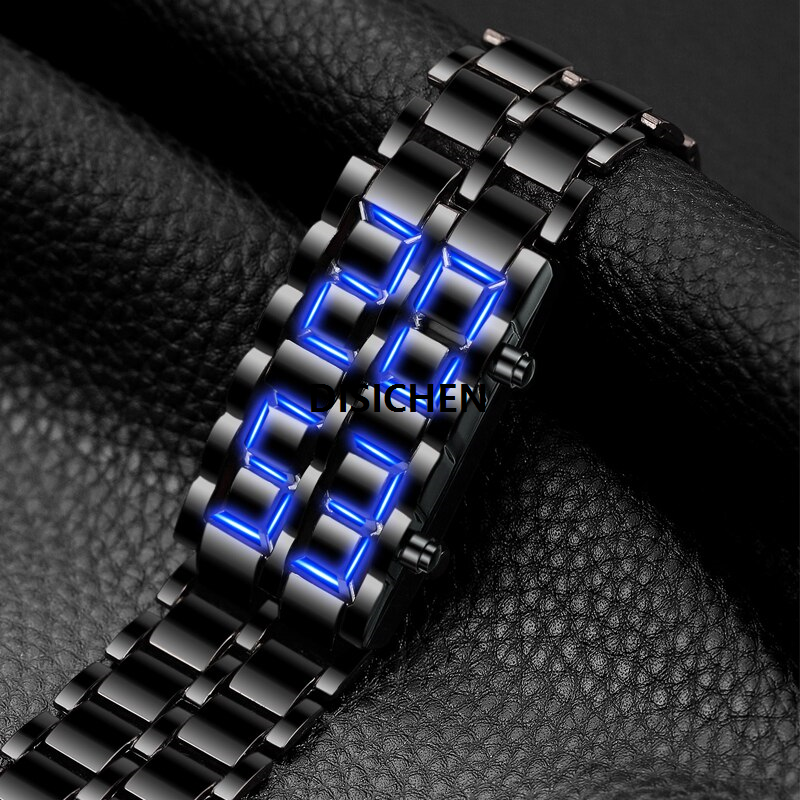 【Popular】DISICHEN Fashion Black Full Metal Digital Lava Wrist Watch Men Blue LED 2025 New Display Mens Watches Gifts for Male Boy Sport Creative Clock