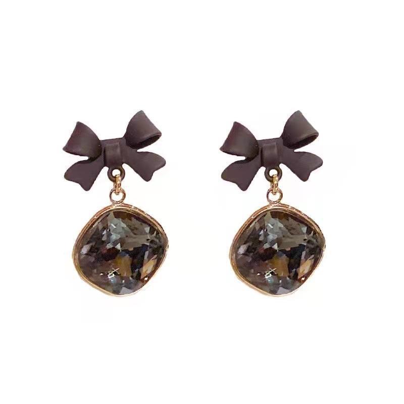 New 2026 Luxury Crystal Black Bow Knot Dangle Earrings Drop Earing for Women