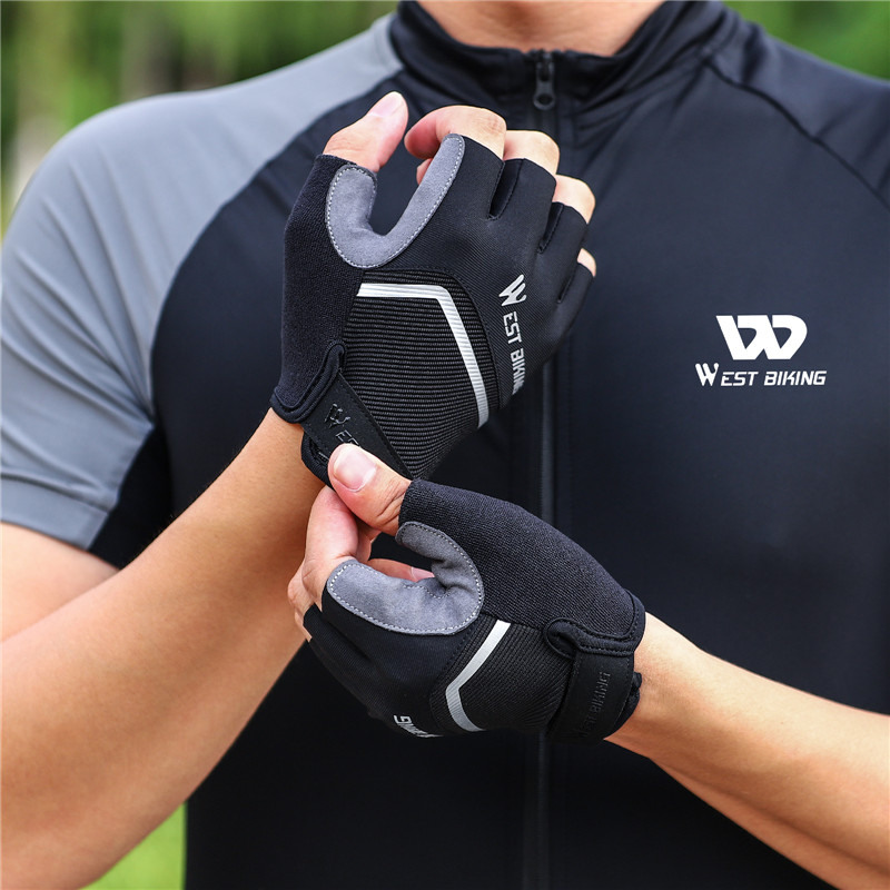 HOT WEST BIKING Cycling Gloves Summer Bicycle Half Finger Gloves Shockproof Anti-Slip Gloves Bike Breathable MTB Road Gloves