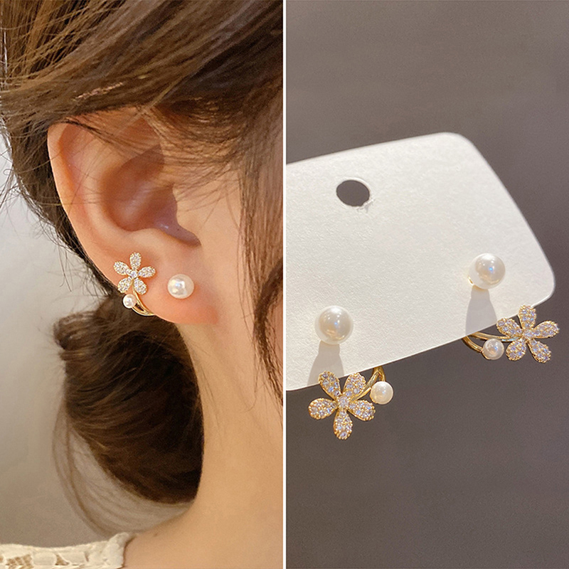 【Eco-friendly】 Korean Version Small Design Pearl Flower Earrings New Fashion Luxury High-end Ear Jewelry Girls Birthday Party Gift 1Pair