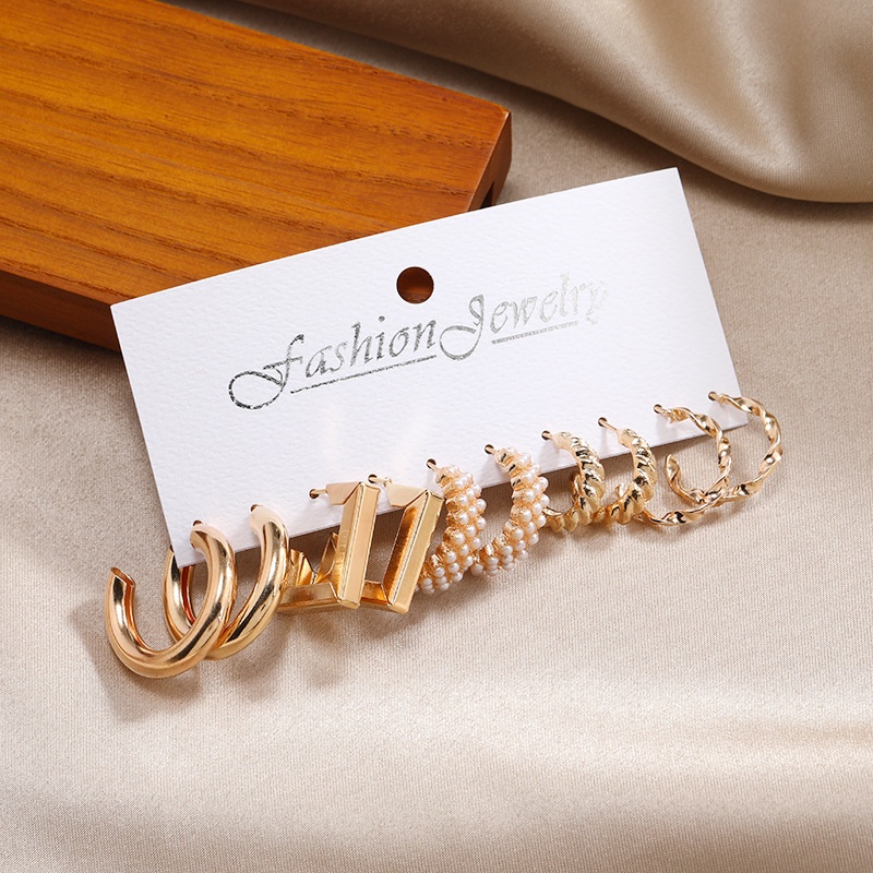 Enacolor Simple Metal 5 Pairs Earrings for Girls New Female Earrings Women
