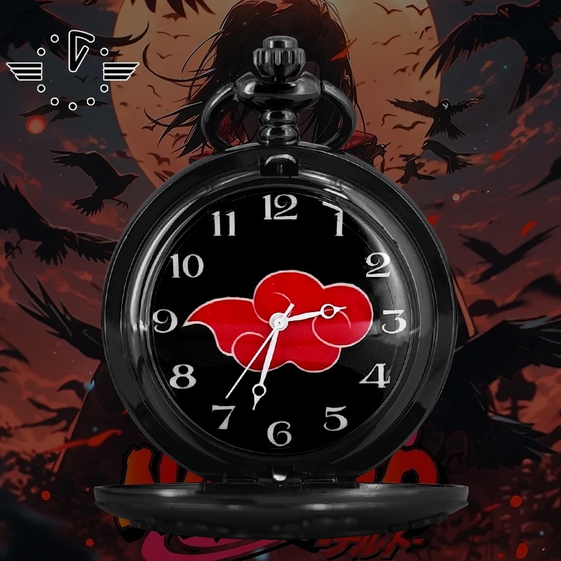 【Quality certification】Naruto Red Pocket Watch Naruto Sasuke Retro Flip Digital Quartz Watch Necklace Hanging Watch