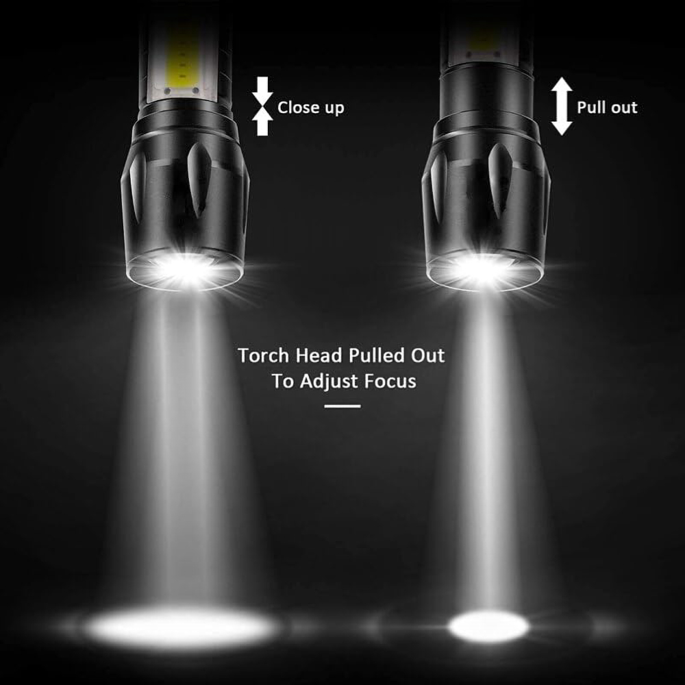 New style Zoomable Metal COB Flash Light Torch| Mini LED Flash Light| Rechargeable Small LED Work Light| Emergency Penlight Torch| Portable High Brightness Pocket Torch| Camping Lantern Fishing Lamp Outdoor, and Home