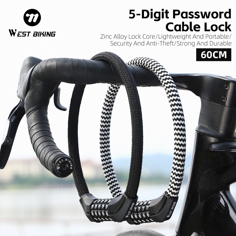 WEST BIKING Anti-theft Bicycle Cable Lock Portable 5 Code Combination Lock Motorcycle/Electric Scooter/Ebike Safety Wire Lock