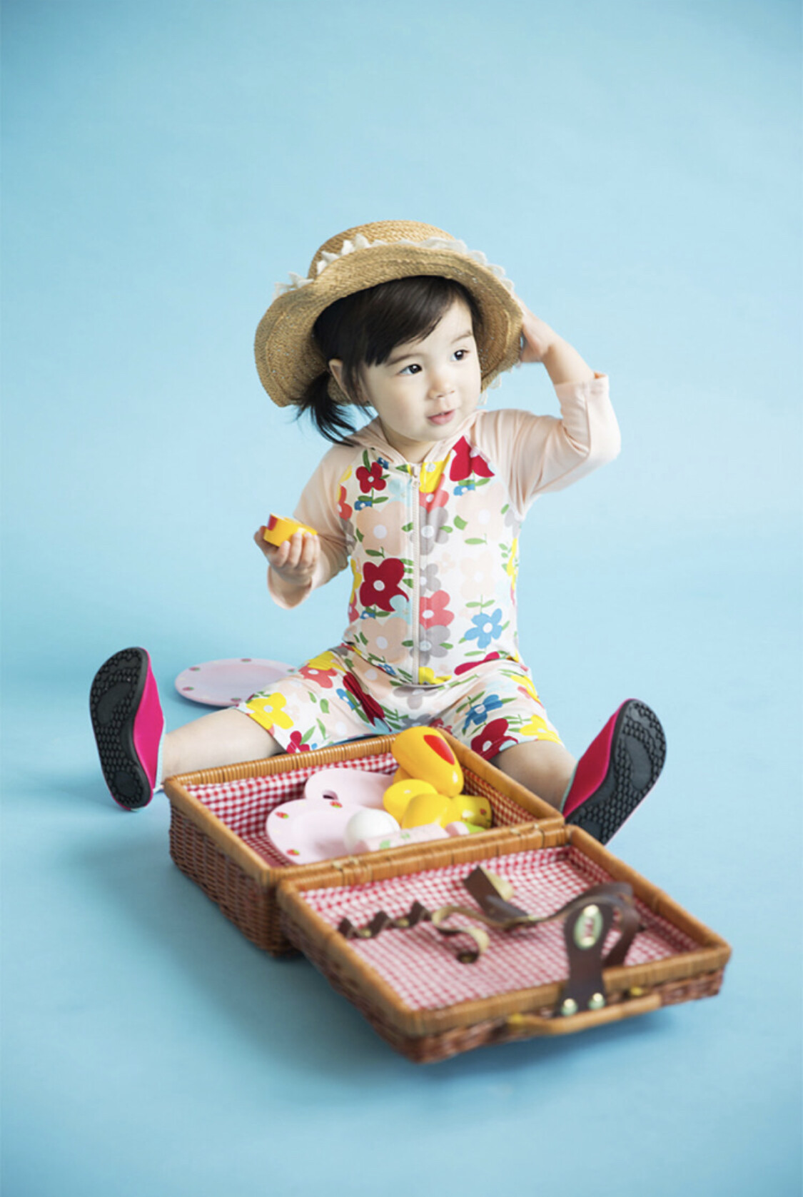ICE READY STOCK (1-8Y) Hot Selling Kids Girl Sweet Colourful Flower with Cap Swimming Suits UPF 50+ Protection Swimwear