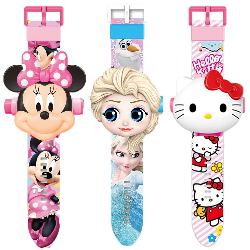 Frozen KT Snow White Watch Children's Cartoon Girl Flip Projection Toy Electronic Watch