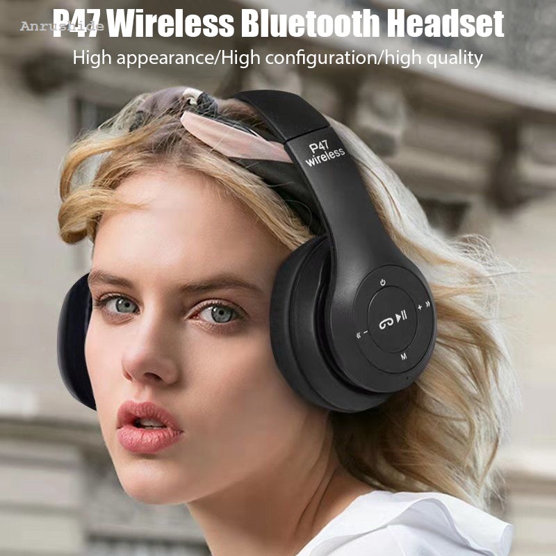 Anrushide Stereo P47 Wireless Bluetooth Headset Over the Ear Fone BNew luetooth Earphones Folding Game Earbuds Stereo Headphones