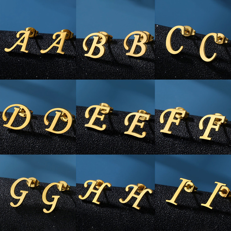 【Online】 1Pair Stainless Steel Lucky A-Z 26 Alphabet Letter Earring Stud Jewelry Gift ANLAN