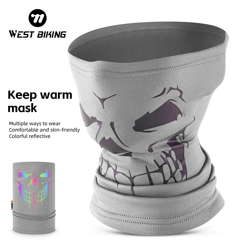 WEST BIKING Autumn Winter Fleece Cycling Bandana Reflective Skull Printed Cycling Scarf Neck Warmer Windproof Thermal Equipment