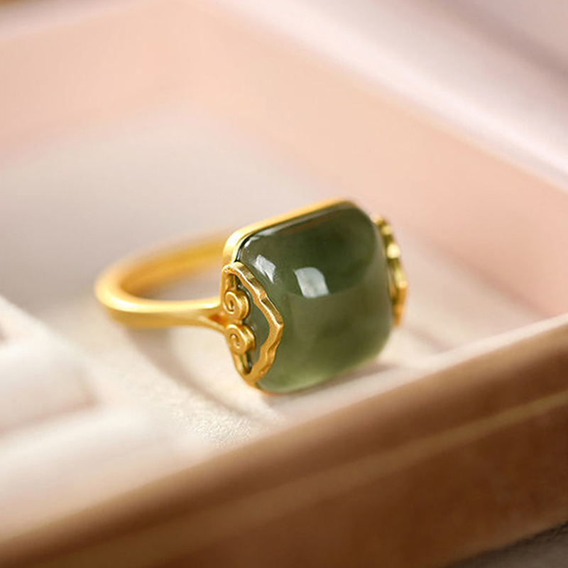 Vintage Ethnic Style Auspicious Clouds Imitation Jade Adjustable Rings Women Chinese Style Temperament Simple Elegant Ring Gift Luyo