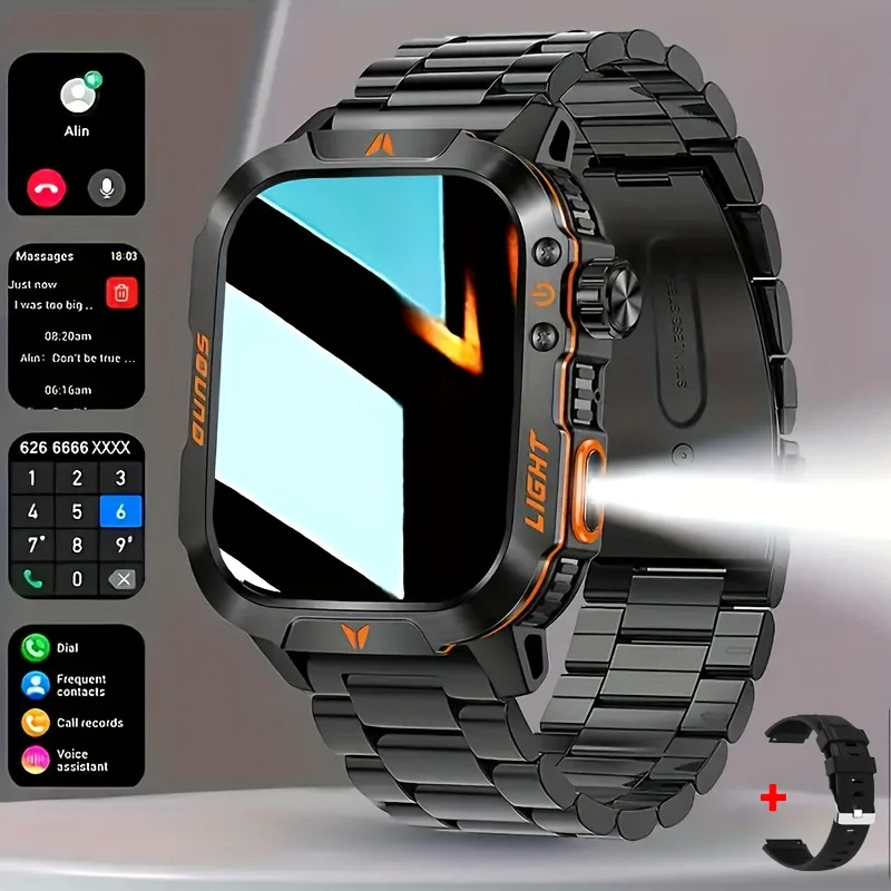 Smart Watch for Men Answer/Make Call, Outdoor Altimeter Barometer Tactical Sports Smartwatch with LED Flashlight Compass, Sleep