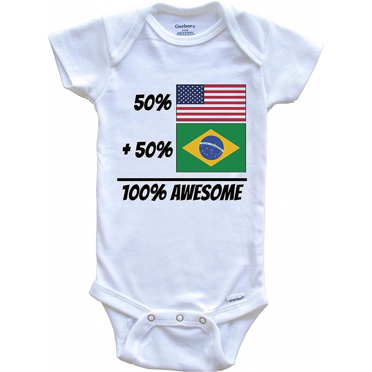 50% American Plus 50% Brazilian Equals 100% Awesome Cute Brazil Flag One Piece Baby Bodysuit DWTC