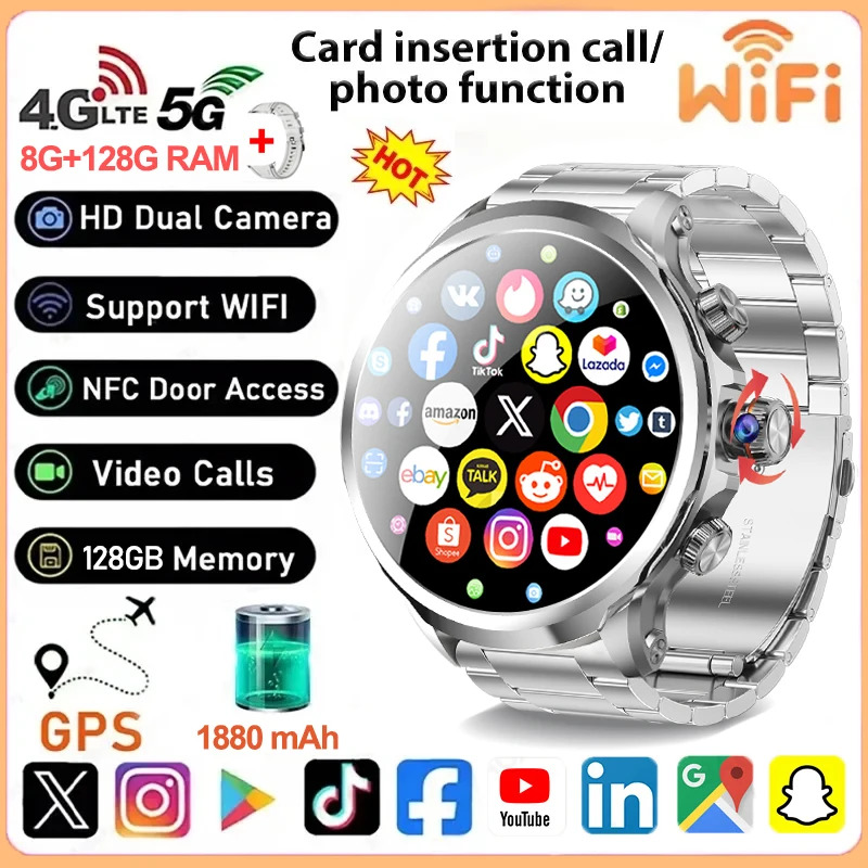 5G/4G Full Network Smart Watch Men AMOLED 1.95 Big Screen HD Video Call 900W Camera GPS WIFI Google APP 8GB+128GB RAM Smartwatch