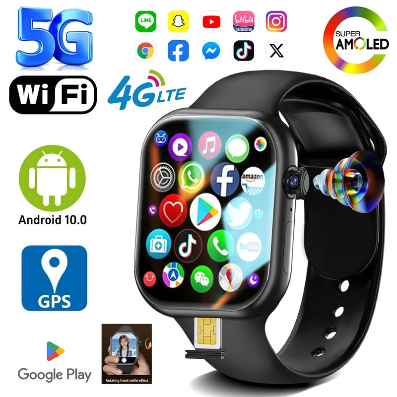 5G/4G Smart Watch 2.13 inch 410*502 AMOLED Screen 3GB+32GB RAM 500W Camera GPS WIFI Google APP Download Android 9.0 Smartwatch