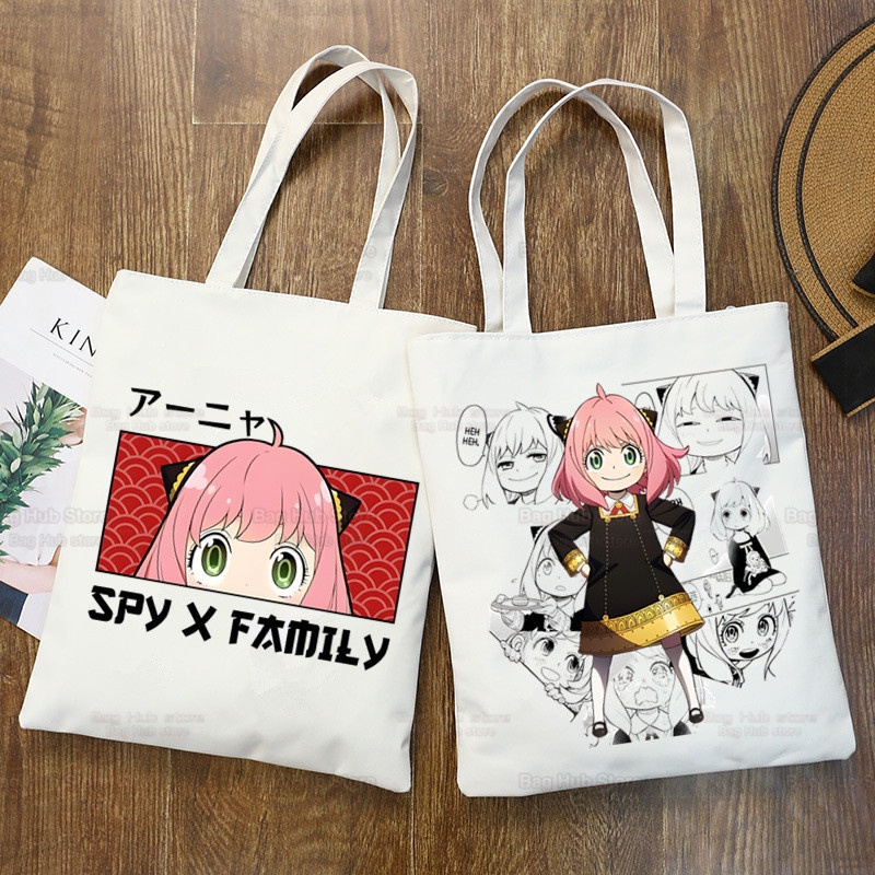 Anya smug kawaii cartoon funny Shopping Bag tote Harajuku Japanese anime spy X family canvas shoulder bag female ulzzang eco hcdj