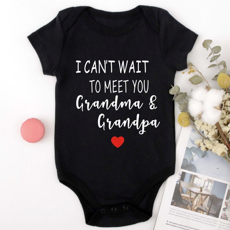 [READY STOCK] I Can't Wait to Meet Grandma & Grandpa Cotton Baby Bodysuit Pregnancy Announcement Clothes Jumpsuit Boy Girl Shower Gift Rompers 2KST