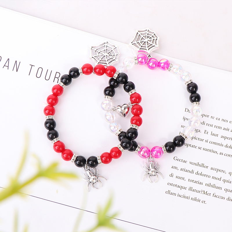 2Pcs Halloween Spider Pendant Bracelet Magnetic Heart Couple Personality Gifts Ubest