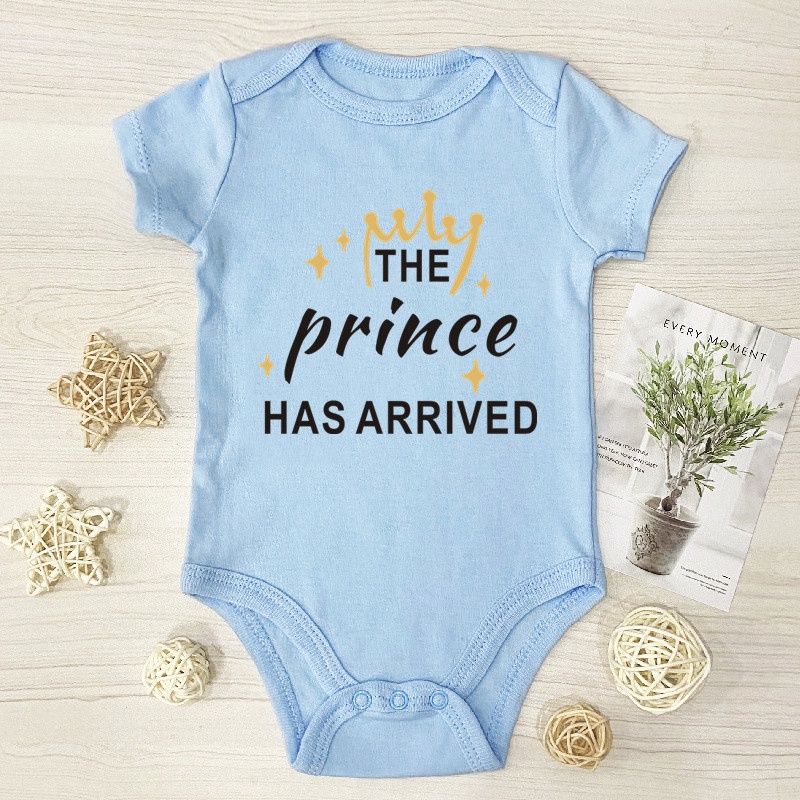 [READY STOCK] The Prince Has Arrived Newborn Baby Bodysuits Cotton Short Sleeve Baby Boys Clothes Rompers Summer Outfits Baby Shower Gifts B1KM