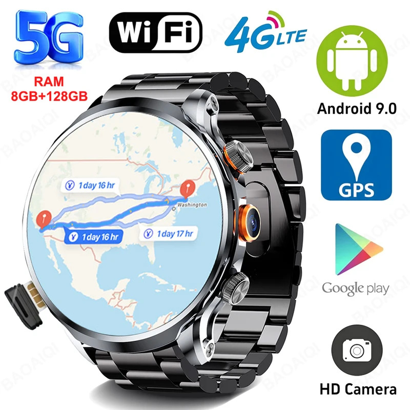 5G/4G Full Network Smart Watch 1.95 inch Big Screen HD Video Call 8GB+128GB RAM Smartwatch Google Play WIFI GPS Card Android