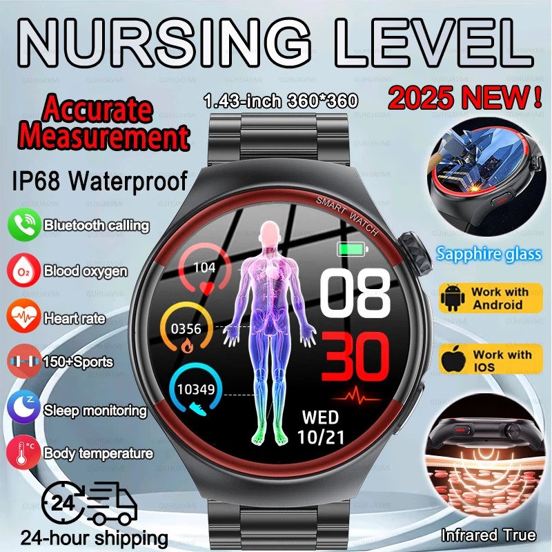 HOT SALE New Health Nursing Level Man Woman HRV Blood pressure Blood oxygen Heart Rate Smart Watch NFC HD Call Watch For