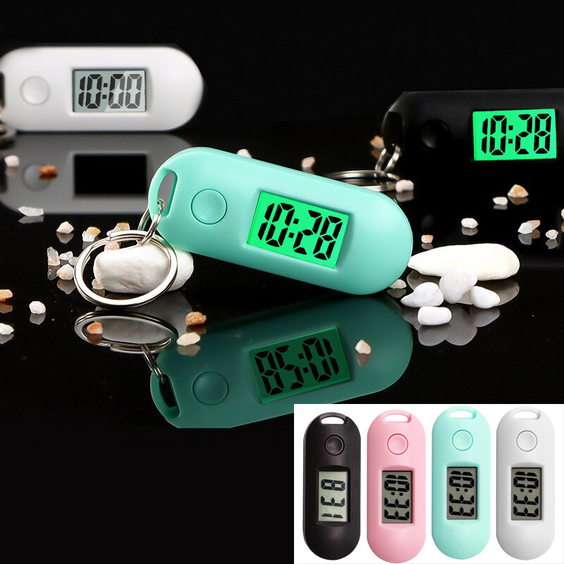 【Popular】Mini Digital Silent Luminous Portable Key Chain Digital Electronic Clock Student Exam Study Library Pocket Watch Green Back light LCD Display