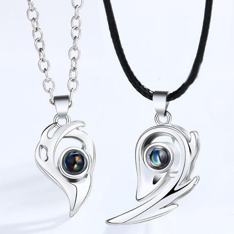 2PCS Couple Necklaces 100 Languages Sun And Moon Magnetic Pendant Love Memory Watty Store
