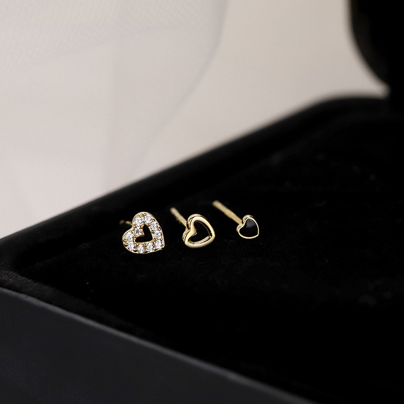 3Pcs/set Diamond Love Heart Stud Earrings Women's Earrings Mini Delicate Earrings Jewelry XIEGONG