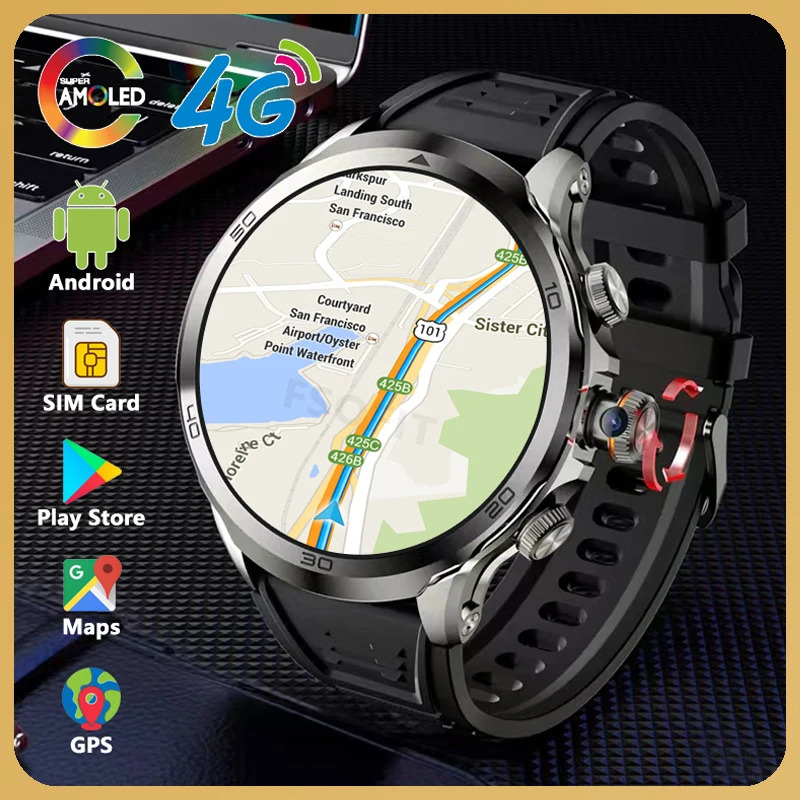 1.95-inch AMOLED Smart Watch 4G Net Card Camera GPS WIFI Call Android Smartwatch Google Play Maps Download APP Face Unlock