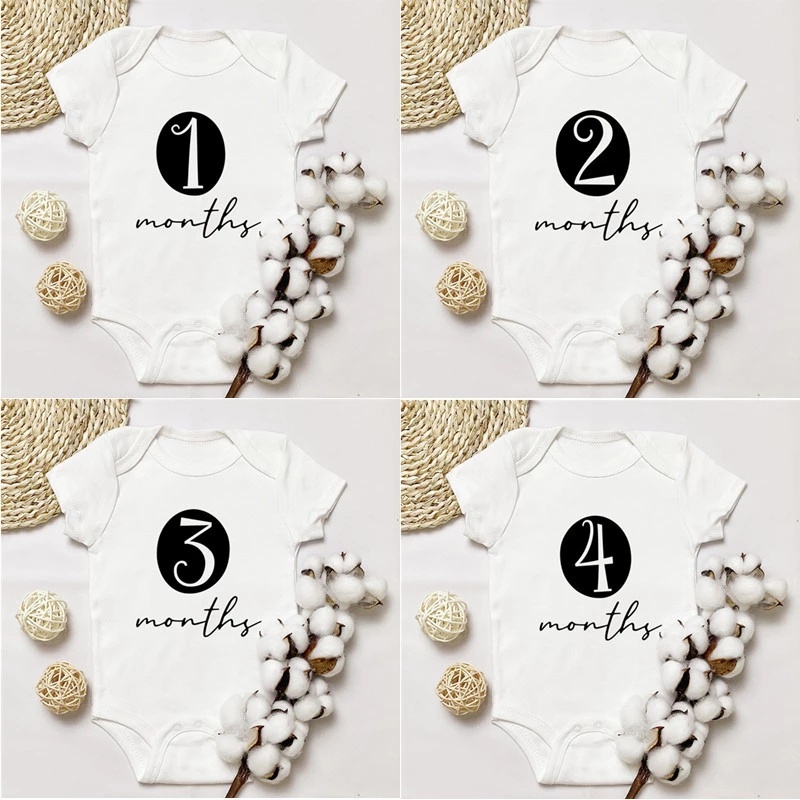 [READY STOCK] Baby Monthly Bodysuit Newborn Baby Romper Boys Girls Unisex Baby Bodysuits Monthly Print Rompers Infant Casual Wear Z9XV