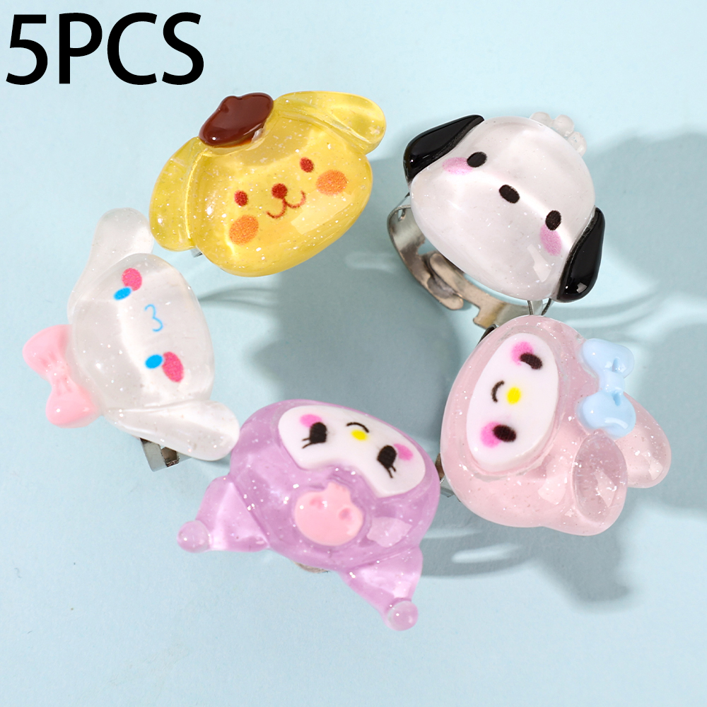 1/5Pcs Sanrio Open Ring New Kuromi Cartoon Girl Adjustable Plastic Ring Student Friend Cute Pair Ring Kid Holiday Gift