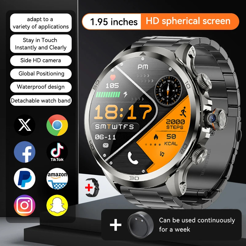 5G/4G Android 9.0 Smart Watch 1.95 inch AMOLED 1990MAH Battery 900W Camera 8GB+128GB RAM WIFI Google APP Download GPS Smartwatch