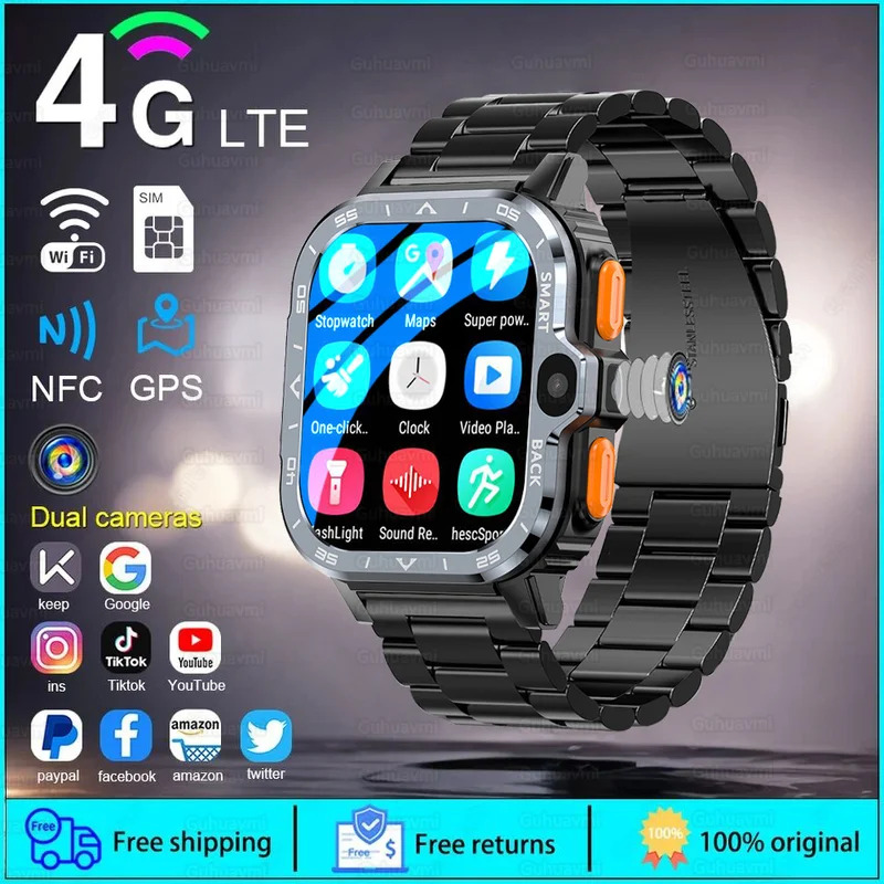 For ios 2025 New GPS 4G 5G Smart Watch Dual Camera 64/16GB Memory WiFi Waterproof Telephone Card Smartwatch Android