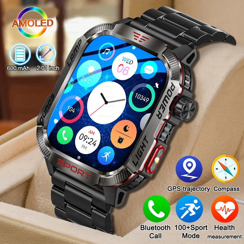 2024 New For IOS Outdoor Smart Watch Men Call HD AMOLED Screen GPS trajectory Compass 600Mah Health Sports SmartWatches