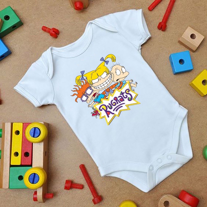 Rugrats Print Cotton Baby Onesie Cartoon Baby Boy Girl White Romper Baby Jumpsuit WJP9