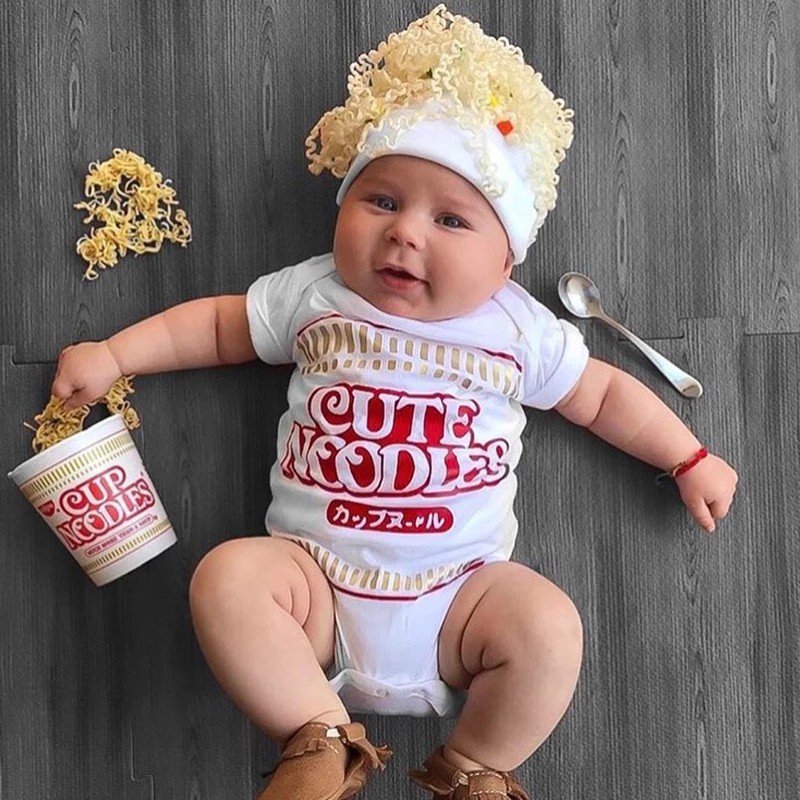 [Ready stock] baby one-piece kids jumpsuit fashion instant noodles design short sleeve romper zgge