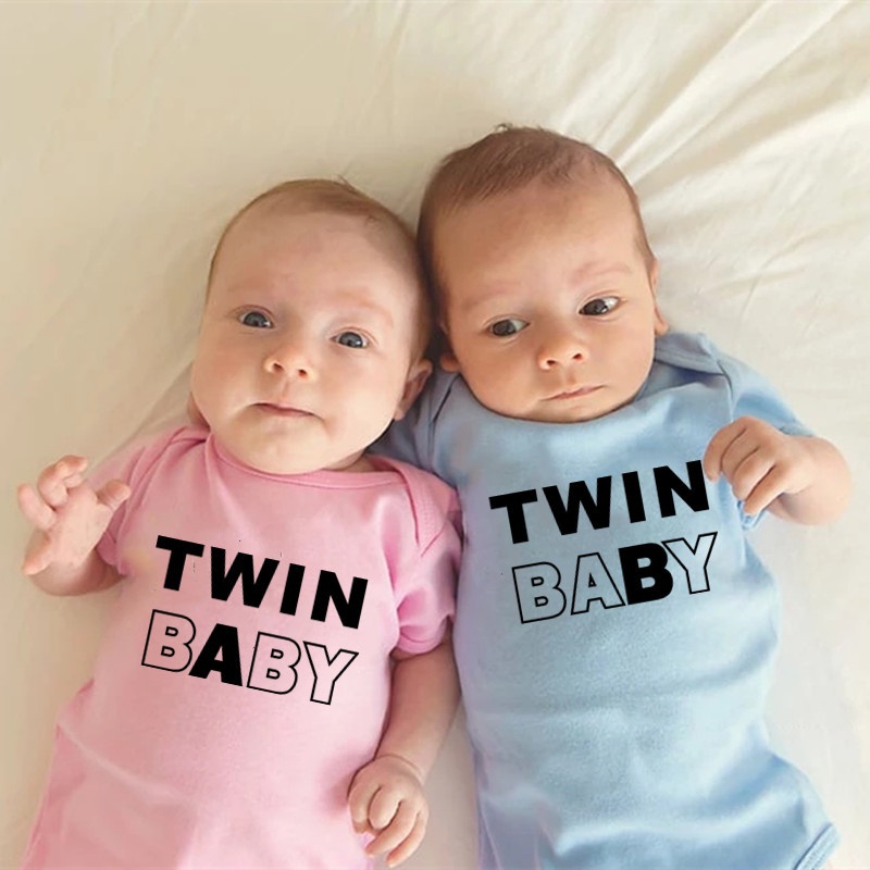 [READY STOCK] Newborn Baby Twins Boys Girls Clothes Cute Twin A B Letter Printed Bodysuit Short Sleeve Jumpsuit Matching Romper Outfits YMVE
