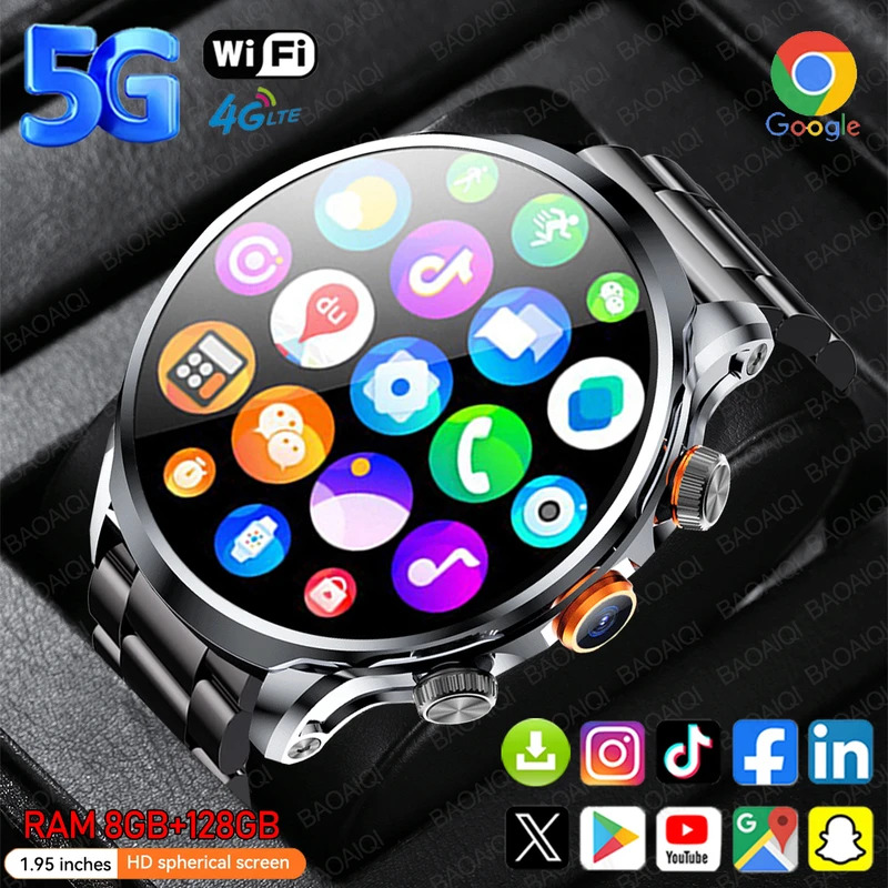 5G/4G Smart Watch 1.95 inch AMOLED 8GB+128GB RAM 500W Camera WatchSmart GPS WIFI Google APPS Download 1100MAH Battery Smartwatch