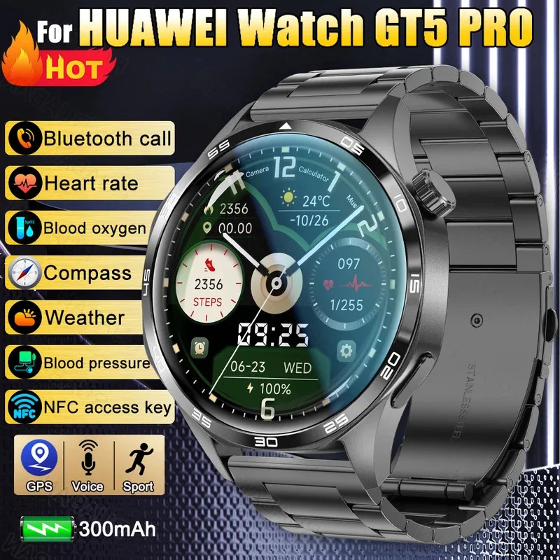 2025 New Smart For GT5 watch Heart Rate Compass GPS Sports Waterproof NFC Bracelet Bluetooth call Health watches